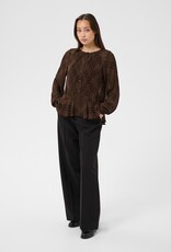 Part Two Cantaline Long Sleeve Sheer Blouse in Brown Leaf