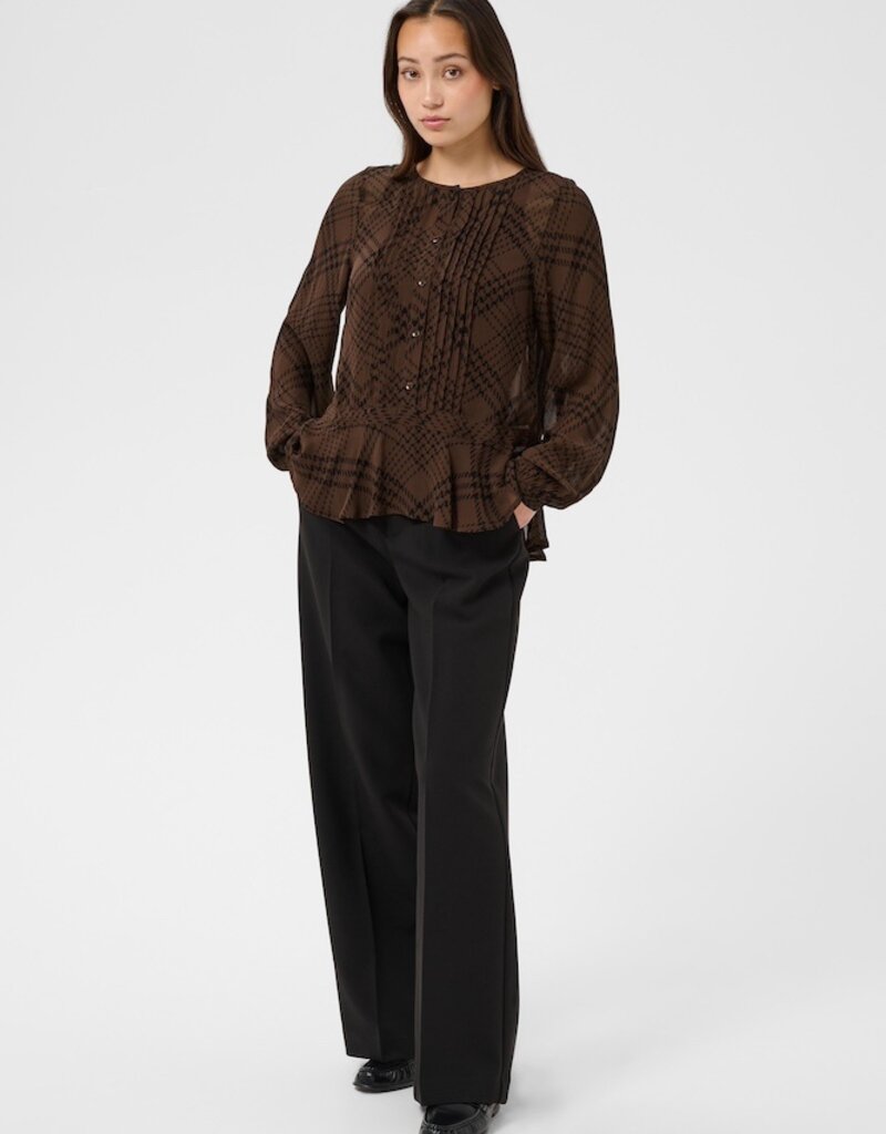 Part Two Cantaline Long Sleeve Sheer Blouse in Brown Leaf