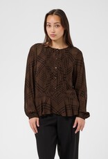 Part Two Cantaline Long Sleeve Sheer Blouse in Brown Leaf