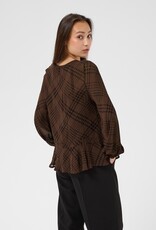 Part Two Cantaline Long Sleeve Sheer Blouse in Brown Leaf
