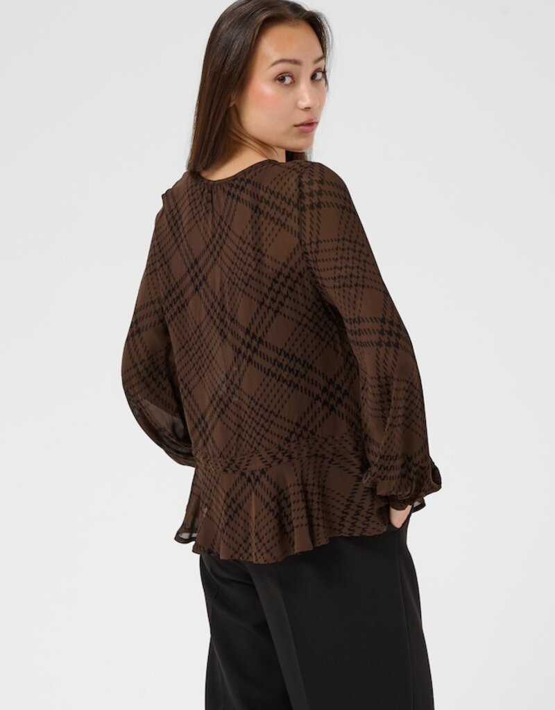 Part Two Cantaline Long Sleeve Sheer Blouse in Brown Leaf