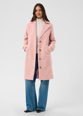 Kaffe Anne Long Bouclé Coat in Pale Mauve