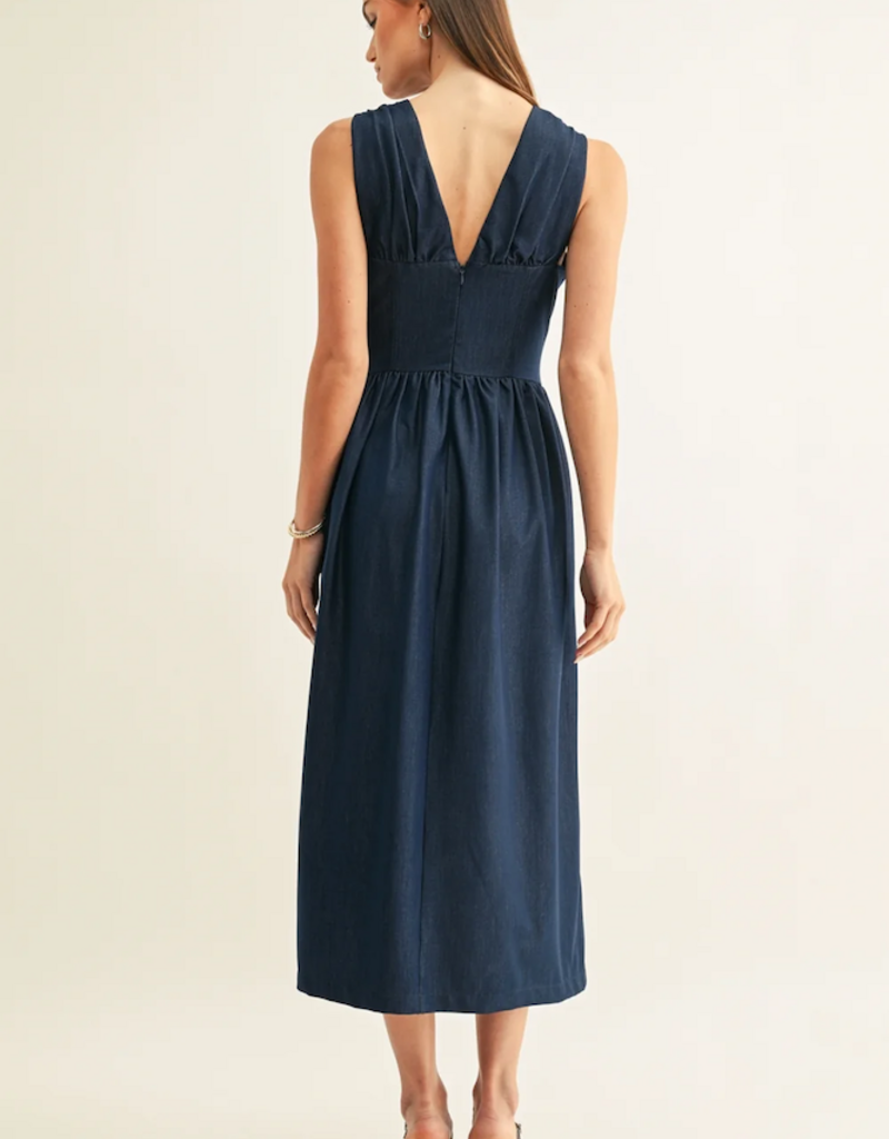Adelyn Rae Arabelle Chambray Sleeveless Corset Midi Dress