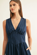 Adelyn Rae Arabelle Chambray Sleeveless Corset Midi Dress