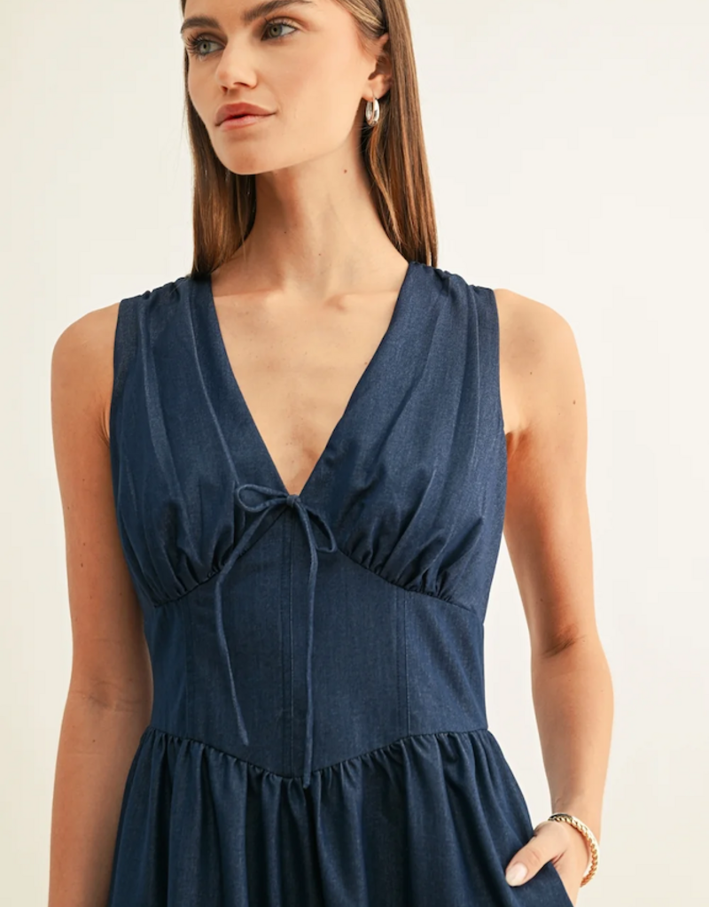 Adelyn Rae Arabelle Chambray Sleeveless Corset Midi Dress