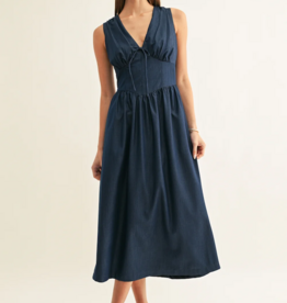 Adelyn Rae Arabelle Chambray Sleeveless Corset Midi Dress