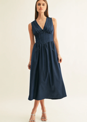 Adelyn Rae Arabelle Chambray Sleeveless Corset Midi Dress