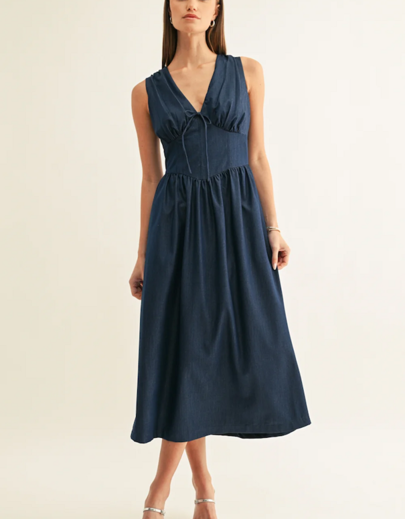 Adelyn Rae Arabelle Chambray Sleeveless Corset Midi Dress