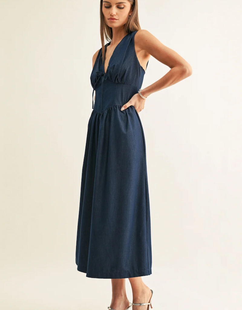 Adelyn Rae Arabelle Chambray Sleeveless Corset Midi Dress