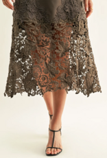 Adelyn Rae Sara Ruffled Lace Hem Midi Dress in Espresso