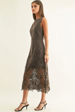 Adelyn Rae Sara Ruffled Lace Hem Midi Dress in Espresso