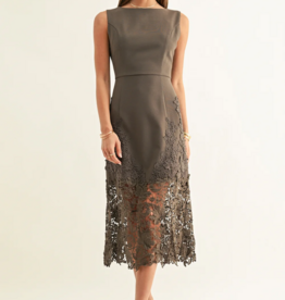 Adelyn Rae Sara Ruffled Lace Hem Midi Dress in Espresso