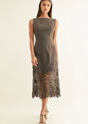 Adelyn Rae Sara Ruffled Lace Hem Midi Dress in Espresso
