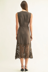 Adelyn Rae Sara Ruffled Lace Hem Midi Dress in Espresso