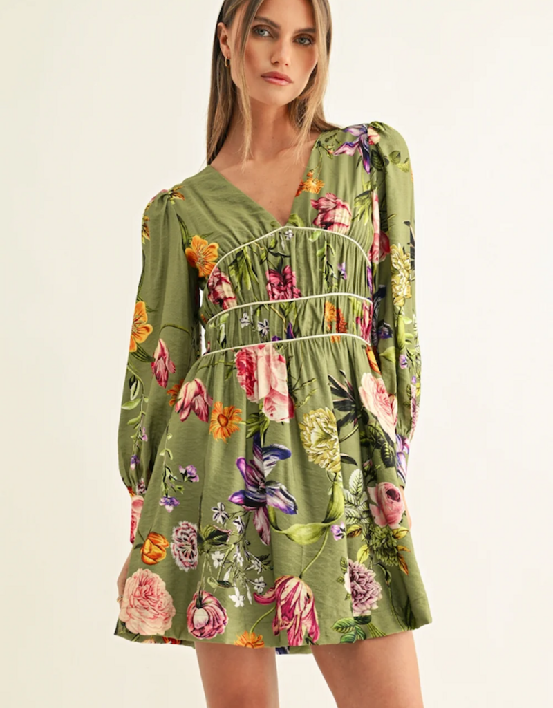 Adelyn Rae Lia Contrast Binding Long Sleeve Mini Dress