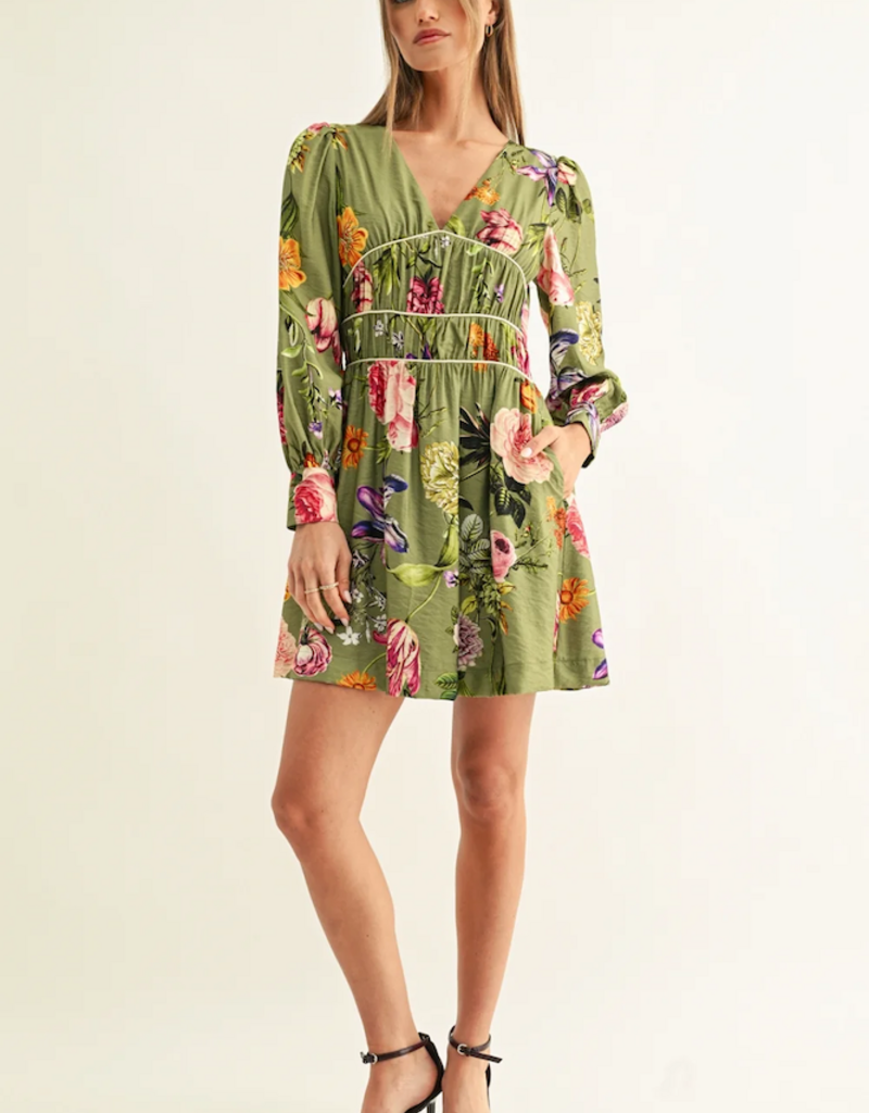 Adelyn Rae Lia Contrast Binding Long Sleeve Mini Dress