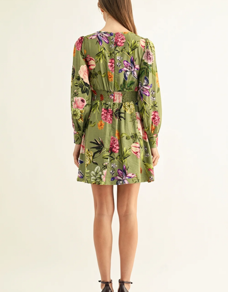 Adelyn Rae Lia Contrast Binding Long Sleeve Mini Dress