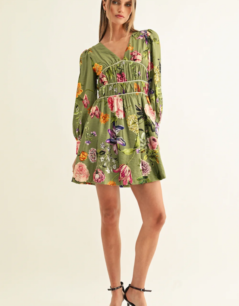 Adelyn Rae Lia Contrast Binding Long Sleeve Mini Dress
