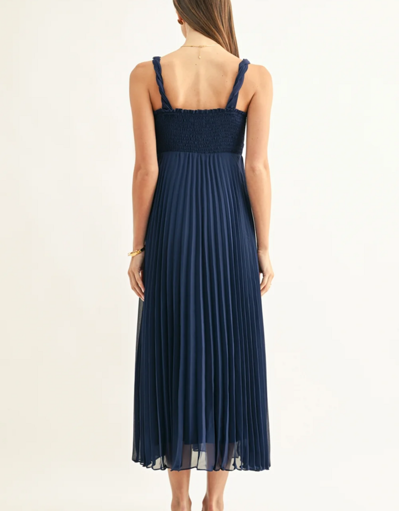 Adelyn Rae Jilian Pleated Midi Dress in Navy