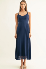 Adelyn Rae Jilian Pleated Midi Dress in Navy