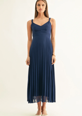 Adelyn Rae Jilian Pleated Midi Dress in Navy