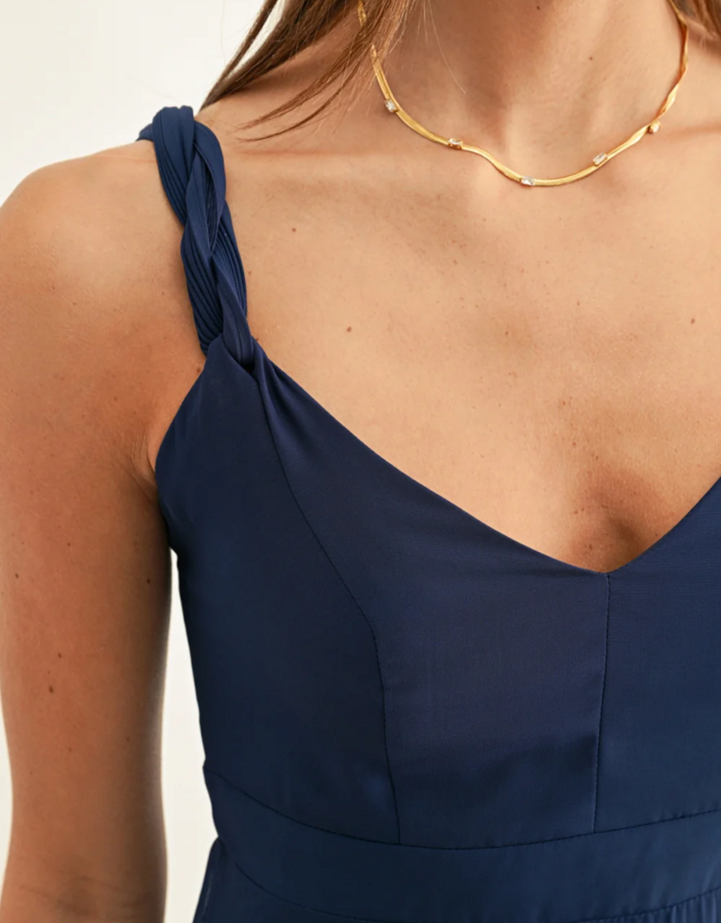 Adelyn Rae Jilian Pleated Midi Dress in Navy