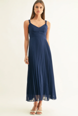 Adelyn Rae Jilian Pleated Midi Dress in Navy