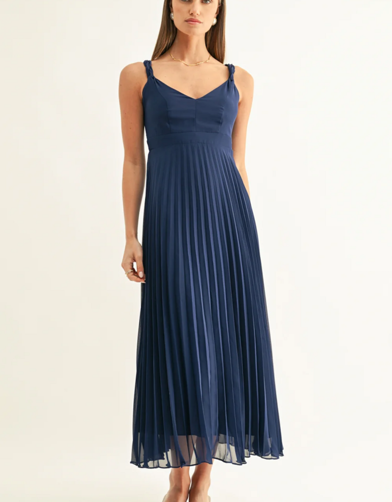 Adelyn Rae Jilian Pleated Midi Dress in Navy