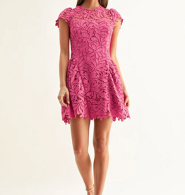 Adelyn Rae Cres Cap Sleeve Lace Mini Dress In Berry Pink