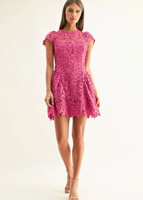 Adelyn Rae Cres Cap Sleeve Lace Mini Dress In Berry Pink