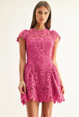 Adelyn Rae Cres Cap Sleeve Lace Mini Dress In Berry Pink