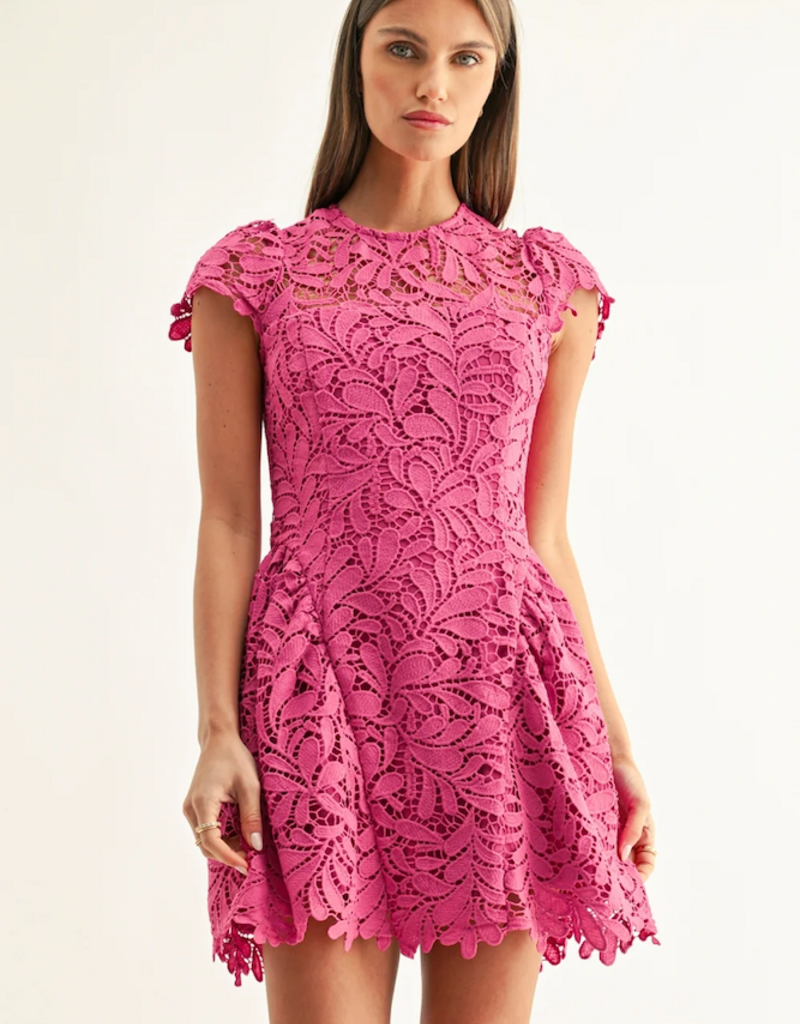 Adelyn Rae Cres Cap Sleeve Lace Mini Dress In Berry Pink