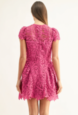 Adelyn Rae Cres Cap Sleeve Lace Mini Dress In Berry Pink