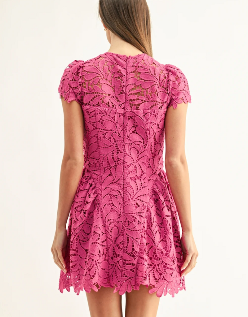 Adelyn Rae Cres Cap Sleeve Lace Mini Dress In Berry Pink