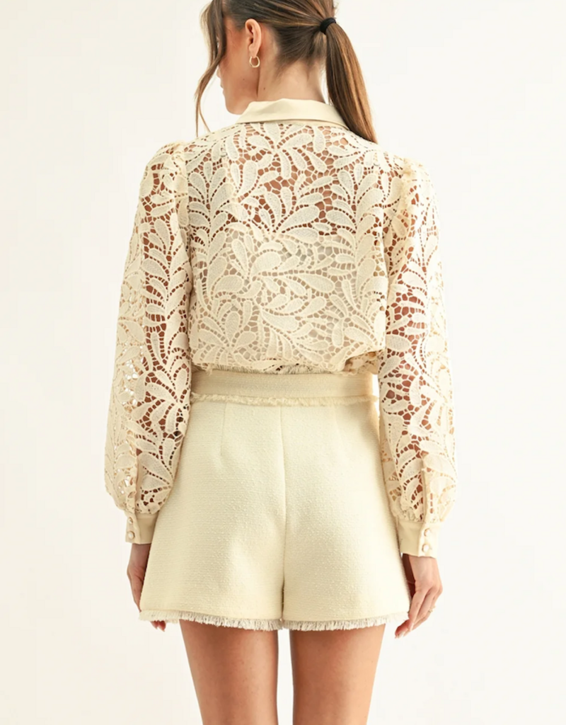 Adelyn Rae Diora Contrast Detail Lace Shirt