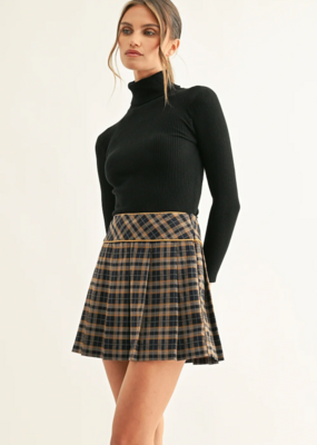 Adelyn Rae Jona Contrast Piping Pleated Mini Skirt