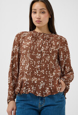 Part Two Cantaline Long Sleeve Sheer Blouse in Brown Leaf