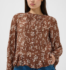 Part Two Cantaline Long Sleeve Sheer Blouse in Brown Leaf