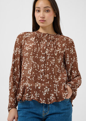 Part Two Cantaline Long Sleeve Sheer Blouse in Brown Leaf