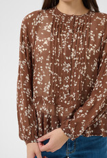 Part Two Cantaline Long Sleeve Sheer Blouse in Brown Leaf