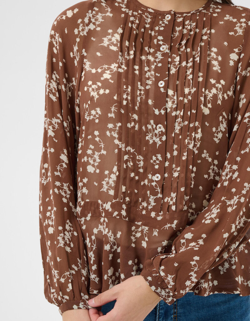 Part Two Cantaline Long Sleeve Sheer Blouse in Brown Leaf