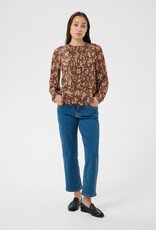 Part Two Cantaline Long Sleeve Sheer Blouse in Brown Leaf