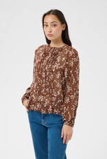 Part Two Cantaline Long Sleeve Sheer Blouse in Brown Leaf