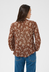 Part Two Cantaline Long Sleeve Sheer Blouse in Brown Leaf