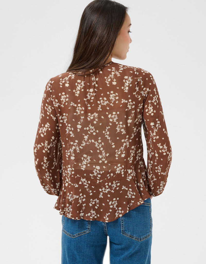 Part Two Cantaline Long Sleeve Sheer Blouse in Brown Leaf