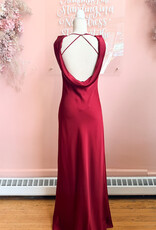 Lucy Paris Mireya Satin Cowl Neck Dress in Deep Merlot