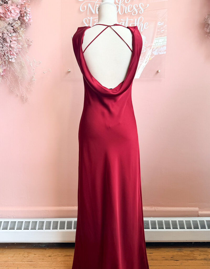 Lucy Paris Mireya Satin Cowl Neck Dress in Deep Merlot