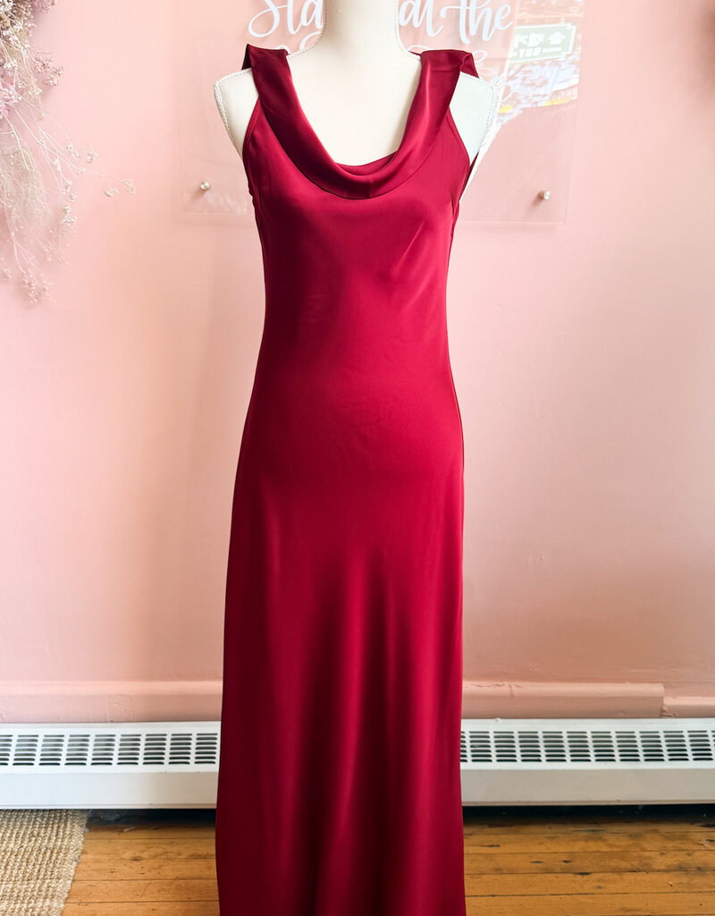 Lucy Paris Mireya Satin Cowl Neck Dress in Deep Merlot