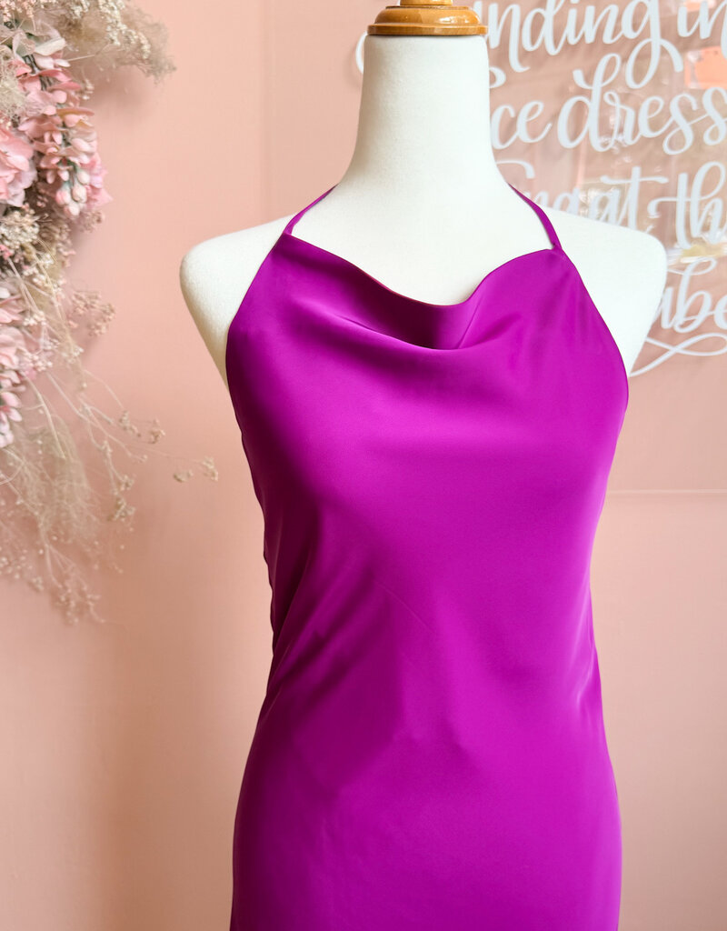 Lucy Paris Hally Cowl Neck Halter Dress In Magenta