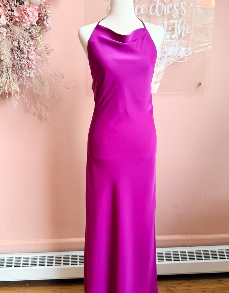 Lucy Paris Hally Cowl Neck Halter Dress In Magenta
